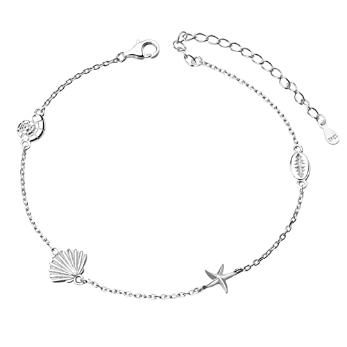 Seestern Fußkettchen S925 Sterling Silber Muschel Sommer Barfuß Strand Fusskette Verstellbar Fußkette Schmuck Geschenk für Damen von LINSTER