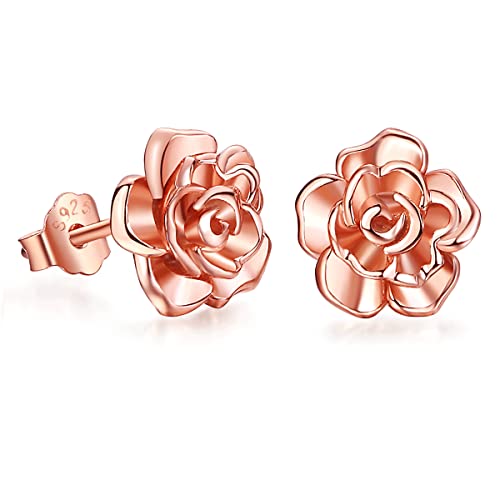 Rosenblüten Ohrringe für Damen 925 Sterling Silber Herz Blumen Ohrringe Roségold Ohrstecker Schmuck Geschenke für Frauen Mädchen Mutter Mutter Ehefrau Freundin von LINSTER