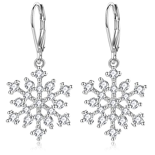 Schneeflocken Ohrringe für Damen 925 Sterling Silber Zirkonia Winterfeier Blumen Schneeflocken Brisur Ohrringe Schneeflocke Ohrhänger Weihnachtsschmuck Geschenke für Damen Mädchen von LINSTER