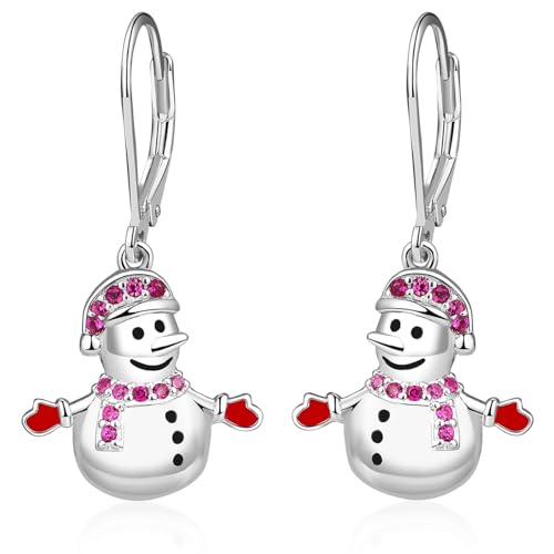Schneemann Ohrringe für Damen 925 Sterling Silber Weihnachts Ohrringe baumelnde Ohrringe Winterurlaub Weihnachtsfeier Schmuck Geschenke für Frauen von LINSTER