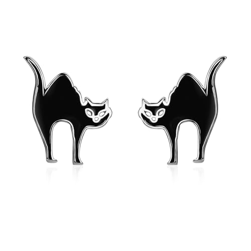 Schwarze Katze Ohrringe für Damen 925 Sterling Silber Halloween Katze Ohrstecker Halloween Party Tier Ohrringe Geschenke für Frauen Schwarze Katze Ohrringe für Damen 925 Sterling Silber Halloween Katze Ohrstecker Halloween Party Tier Ohrringe Geschenke für Frauen von LINSTER