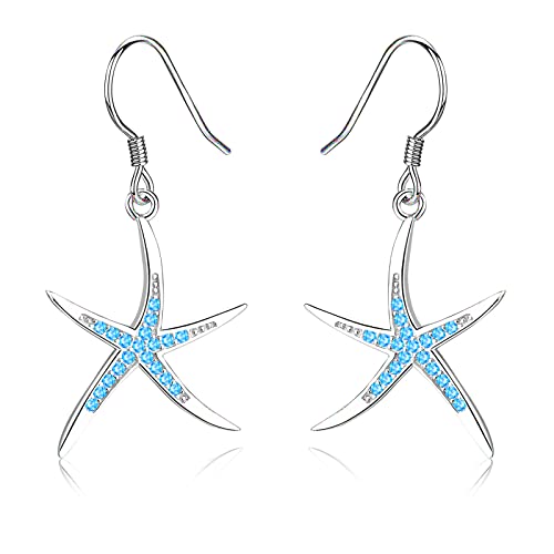 Seestern Ohrringe Damen 925 Sterling Silber Seestern Baumeln Tropfen Ohrringe Hawaiian Meer Ozean Strand Schmuck Geschenke für Frauen Mädchen von LINSTER