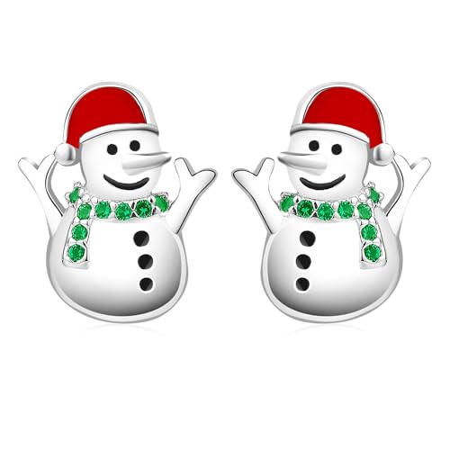 Weihnachts Schneemann Ohrringe für Damen 925 Sterling Silber Schneemann Ohrstecker Winterferien Schmuckgeschenke für Frauen und Mädchen mit empfindlichen Ohren von LINSTER