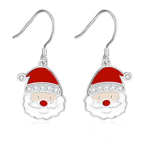 Weihnachtsmann Ohrringe für Damen 925 Sterling Silber Weihnachtsmütze baumelnde Ohrringe Weihnachtsfeier Weihnachtsschmuck Geschenke für Frauen von LINSTER
