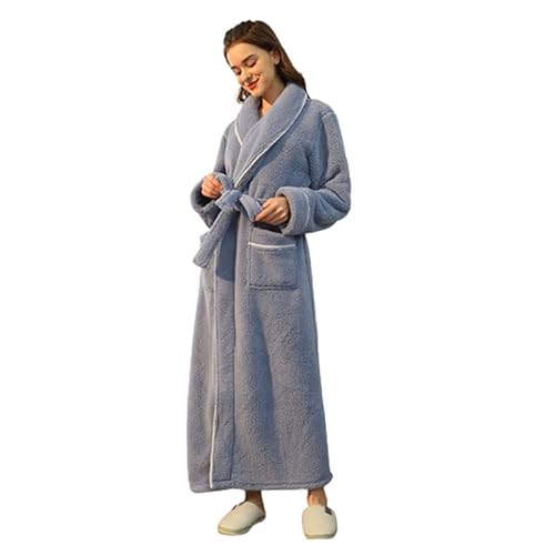 Flanell Plüsch Lange Roben für Paare, weicher Flauschiger Bademantel mit Gürtel, verdicktes Nachthemd Schlafanzug mit Taschen,Gray Women,XL von LINTRY