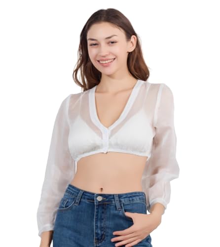 LINUCKER Dirndl Bluse Damen Dirndlbluse Langarm Hauchzarte Trachtenbluse Elegante Vintage Dirndlblusen V Ausschnitt Oktoberfest Tracht Blusen Weiß 36 von LINUCKER