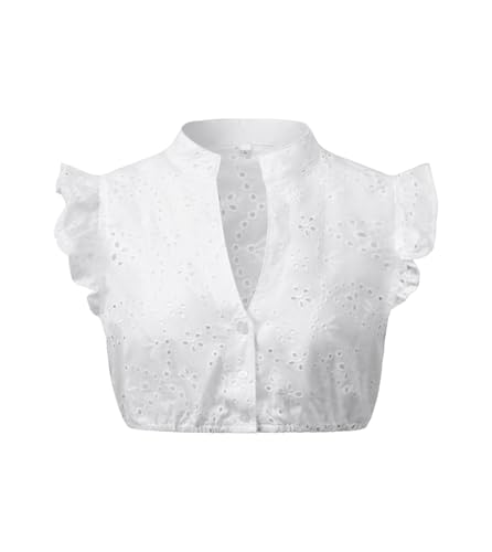 LINUCKER Dirndl Bluse Damen Flügelärmel Dirndlbluse V Ausschnitt Trachtenbluse Weiß Kurzarm Dirndlblusen Elegante Spitzenbluse Oktoberfest Tracht Blusen L von LINUCKER
