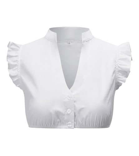 LINUCKER Dirndl Bluse Damen Flügelärmel Dirndlbluse V Ausschnitt Trachtenbluse Weiß Kurzarm Dirndlblusen Elegante Spitzenbluse Oktoberfest Tracht Blusenl S von LINUCKER