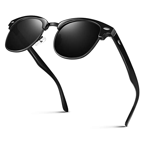 LINVO Polarisierte semi-randlose Sonnenbrille Herren Damen, klassische dunkle Retrobrille mit halbem Rahmen und UV Schutz von LINVO