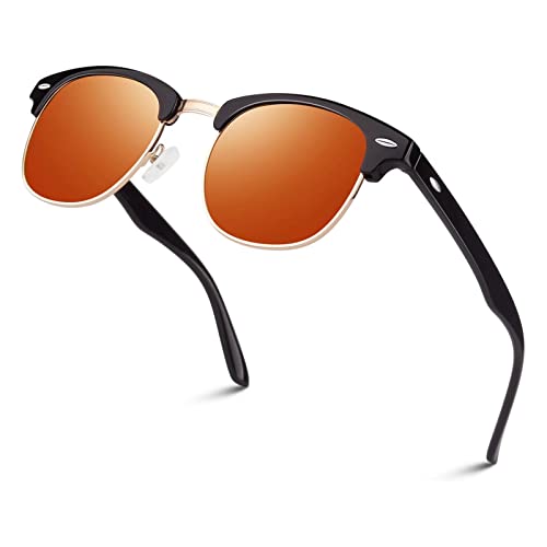 LINVO Polarisierte semi-randlose Sonnenbrille Herren Damen, klassische dunkle Retrobrille mit halbem Rahmen und UV Schutz von LINVO