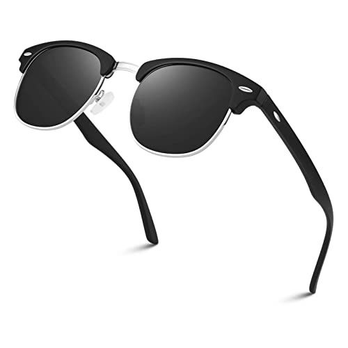 LINVO Polarisierte semi-randlose Sonnenbrille Herren Damen, klassische dunkle Retrobrille mit halbem Rahmen und UV Schutz von LINVO