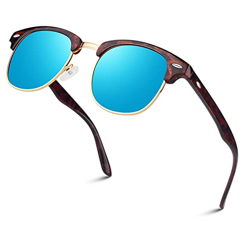 LINVO Polarisierte semi-randlose Sonnenbrille Herren Damen, klassische dunkle Retrobrille mit halbem Rahmen und UV Schutz von LINVO