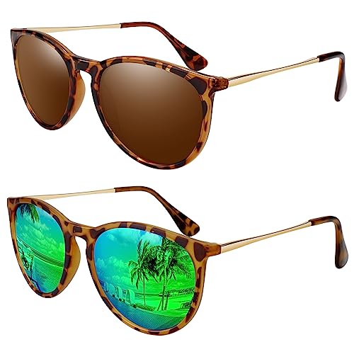 LINVO Sonnenbrille Damen Polarisiert Retro Runde Vintage Designer Stil UV400 Schutz von LINVO