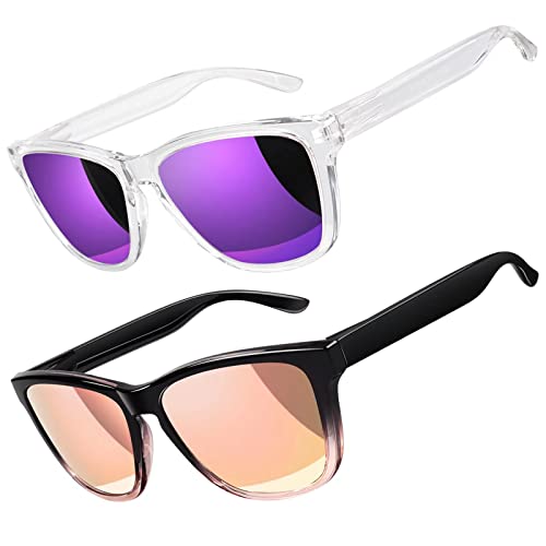 LINVO Sonnenbrille Damen Polarisiert UV400 Klassisch Eckig Sonnenbrille Verspiegelt für Fahren Angeln CAT 3 CE von LINVO