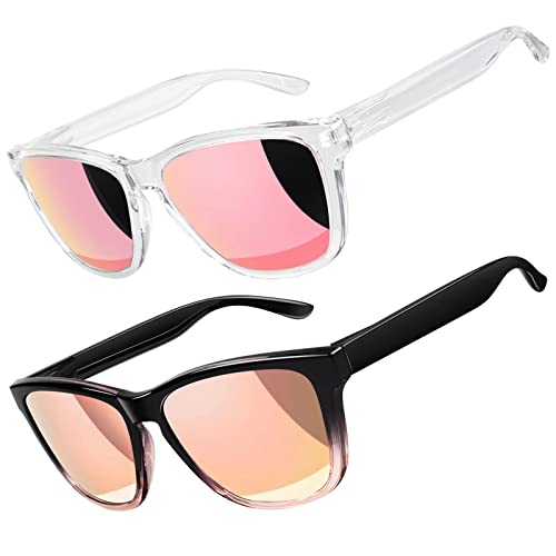 LINVO Sonnenbrille Damen Polarisiert UV400 Klassisch Eckig Sonnenbrille Verspiegelt für Fahren Angeln CAT 3 CE von LINVO