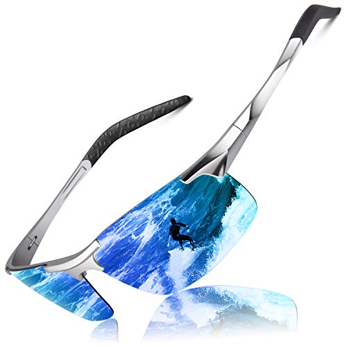 LINVO Polarisiert Sonnenbrille Herren Verspiegelt Sportbrille Ultraleichte Al-Mg UV400-Schutz Männer Fahrerbrille Cat 3 CE von LINVO