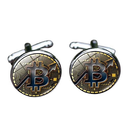Bitcoin Manschettenknöpfe für Männer Stück Münze Glas Runde exquisite Manschettenknöpfe von hochwertigen Tasten Geschenke von LINWEN