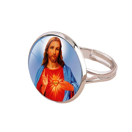 Jungfrau Maria Mutter des Babys Jesus Ring Glas Zeit Edelstein verstellbar Ringe für Männer Frauen katholischer christlicher Schmuck von LINWEN