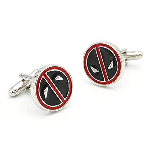 Manschettenknöpfe im Superhelden-Design Deadpool für Herren, hochwertiges Messing, Rot von LINWEN