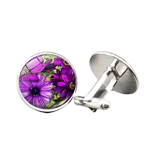 Manschettenknöpfe mit violetten Blumen, Vintage-Stil, Glas, modisch, klassisch von LINWEN