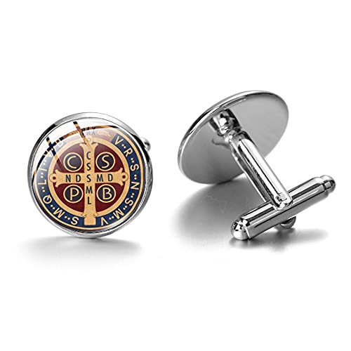 Medaille des Heiligen Benedikt Kreativ Manschettenknöpfe Kunst Glasbild Kuppel Muster Manschettenknöpfe Herren Hemd Anzug Zubehör Damen Geschenk von LINWEN