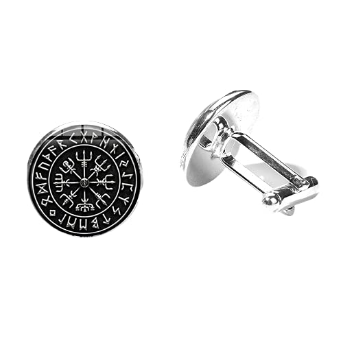 Nordic Vikings Herren Kompass Runen Manschettenknöpfe Silber Cabochon Hemd Anzug Manschettenknöpfe Ehemann Geschenk von LINWEN