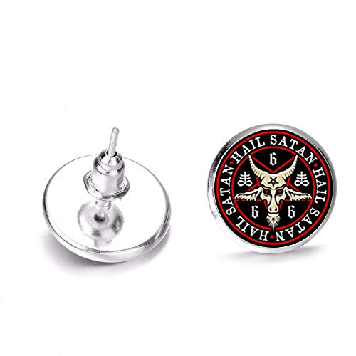 Satan Baphomet Ohrringe Böser Okkult Wicca umgekehrt Pentagramm Ziegenkopf Kunst Totem Glas Cabochon Ohrringe Satanismus Schmuck von LINWEN