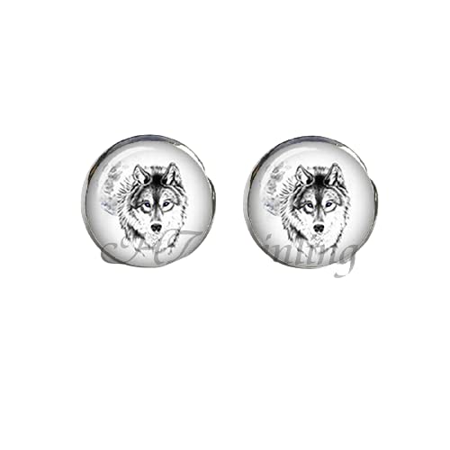 Weiße Wolf-Ohrringe Wolf heulend im Mond Ohrstecker Wolf Schmuck Ohrstecker von LINWEN