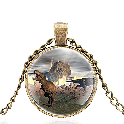 World Dinosaurier-Halskette mit goldfarbenem Glas-Cabochon-Anhänger für Damen und Herren von LINWEN