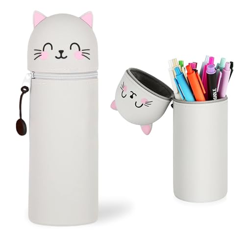 LINYIJOY Silikon Federmäppchen 2-in-1 Katze Kawaii Federmäppchen, Cartoon Federmäppchen Weiche Silikontasche Tier Stifthalter Stand Up Federmäppchen, Stifte Mäppchen für Mädchen Jungen (graue) LINYIJOY Silikon Federmäppchen 2-in-1 Katze Kawaii Federmäppchen, Cartoon Federmäppchen Weiche Silikontasche Tier Stifthalter Stand Up Federmäppchen, Stifte Mäppchen für Mädchen Jungen (graue) von LINYIJOY