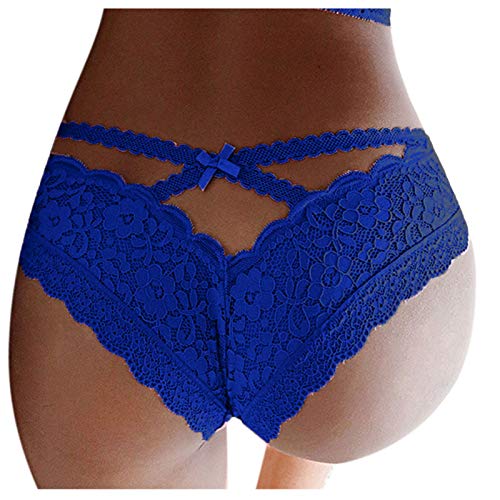 LINYOUY Sexy Slip Unterhose Erotische Unterwäsche Tanga Damen String Hose Spitzen Spitzenkreu Dessous Aushöhlen Panties Hipster Soft Panties String Fit Lingerie Underwear, Blau, M von LINYOUY