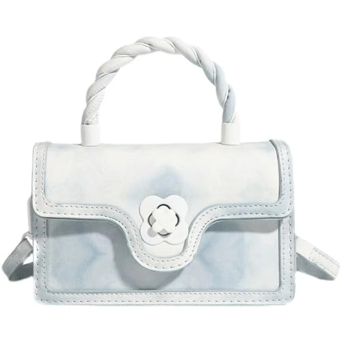 Damen Mini Handtasche Aus Kunstleder - Geflochtener Griff & Magnetverschluss, Vegan Leder Boho Style (Himmelblau,19 × 6 × 12 cm) von LIOEUE