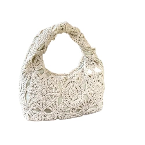 LIOEUE Damen Häkeltasche Aus Spitze - Weiches Polyester Abendtasche Elegant Mit Bordüre (cremefarben,27x10x15 cm) von LIOEUE