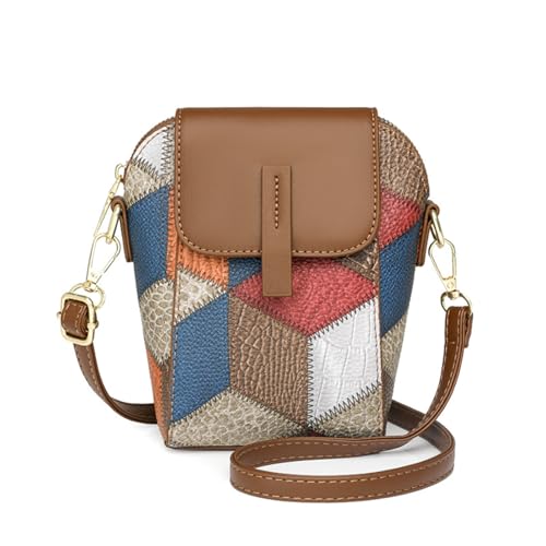 LIOEUE Kleine Umhängetasche Aus Kunstleder Patchwork | Schwarz-Braune Schultertasche Mit Reißverschluss | Weiche Crossbody Tasche (Braun) von LIOEUE