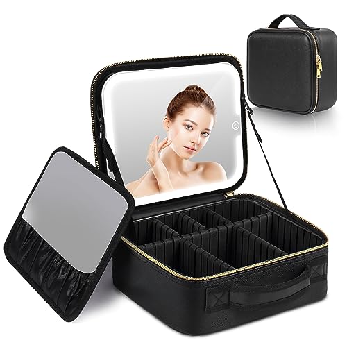 LIONVISON Kosmetiktasche, Tragbare Make Up Organizer Professionelle Kulturtasche, Damen Make up Tasche Kosmetiktasche mit Spiegel, Waterproof Beauty Case Kosmetikkoffer mit Fach für Traveling, Schwarz von LIONVISON