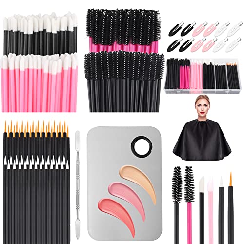 LIONVISON Einweg Makeup Applikator, Makeup-Mischpalette mit Spatel und 262 PCS Einweg-Makeup-Pinselwerkzeuge, Mascara-Stifte Lippenpinsel Eyeliner-Pinsel Makeup-Haarklammern mit Aufbewahrungsbox von LIONVISON