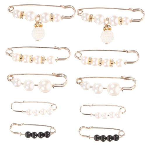 LIOOBO 10 Stück Taillenspanner Broschen für Damen und Perlen Modeklammern Glatte Oberfläche Sicherer Kleidungsclip für Hosenbund Kleider Röcke Pullover Verstellbare Vielseitig für Alltag von LIOOBO