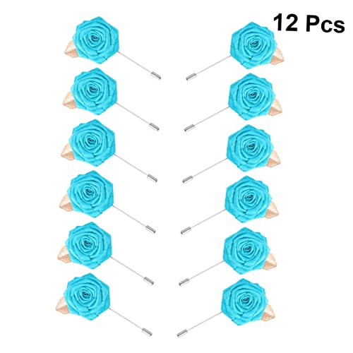 LIOOBO 12 Stück Teiliges Stoffbroschen Rosenform Modische Anstecknadeln für Herrenanzüge Kreative Kleidungsbroschen in Pfauenblau Vielseitig Einsetzbar für Jacken Mäntel Kleider für von LIOOBO