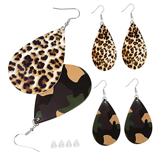 LIOOBO 2 Paar Damen Faux Ohrringe Teardrop Dangle Vintage Leopardenmuster Camouflage Muster Mode Schmuck von LIOOBO