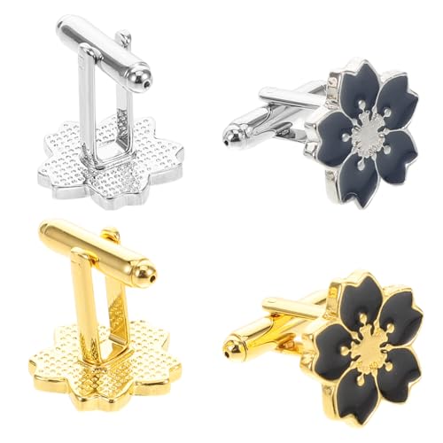 LIOOBO 2 Paar Manschettenknöpfe Mit Blumenmotiv, Stilvolle Manschettenknöpfe Für Damen, Metall-hemdärmelverzierungen, Retro-manschettenknöpfe Mit Japanischen Motiven, Hemdknöpfe von LIOOBO