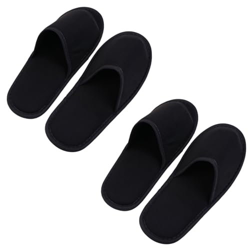 LIOOBO 2 Paare Faltbare Hausschuhe Leicht Atmungsaktiv Waschbar mit Tragetasche Schwarz Reisetauglich Bequem für Gäste Indoor Outdoor von LIOOBO
