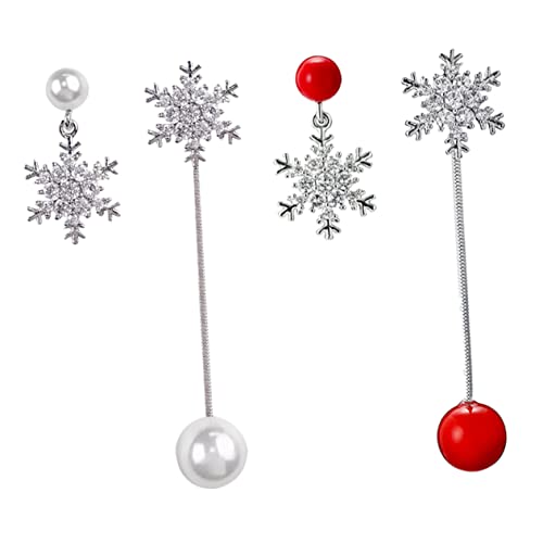 LIOOBO 2 Paare Silber Ohrringe mit Asymmetrischem Design und Weißen Perlen Damen Ohrstecker für Anlässe oder Alltag Kombinierbar mit Abendkleidern und Legeren Outfits von LIOOBO