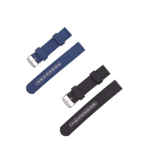LIOOBO 2 STÜCK Atmungsaktives Nylon Uhrenarmband Schwarz und Blau Leichtes Langlebiges Ersatzband für Smartwatch Sportlich Einfach zu Wechseln Kompatibel mit Vielen Modellen von LIOOBO