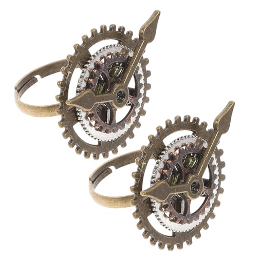 LIOOBO 2 STÜCK Retro Punk Ring Damen Gear Design Kreative Metallringe im Steampunk Stil Langlebiger Legierungsring Modisches Geschenk für Frauen und Freundinnen von LIOOBO