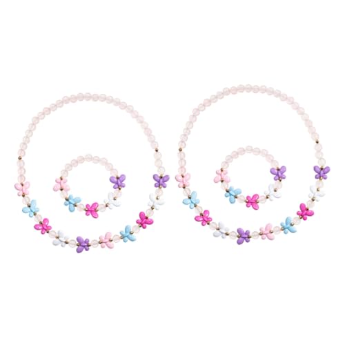 LIOOBO 2 Sätze Schmuckset Teilig mit Schmetterlings Perlen Halskette und Armband Handgefertigt Zarte Bunte Perlen für Geburtstag Party Strand und Alltag Modisches Accessoire für Mädchen von LIOOBO