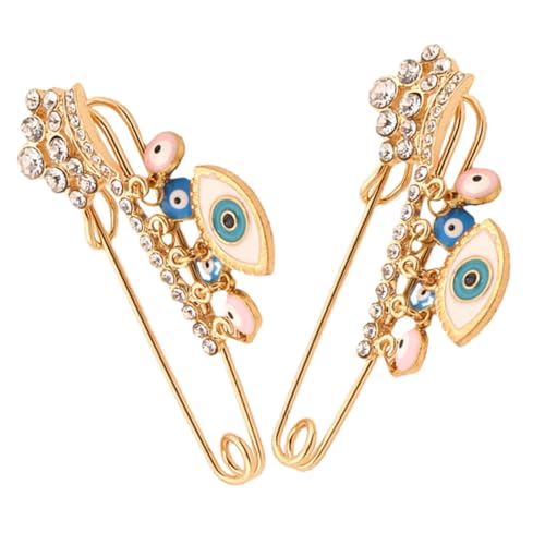 LIOOBO 2 Stück Auge Broschen mit Kettchen Dekorative Anstecknadeln Kleidung Pins Türkisches Blaues Auge Design Langlebiges Legierungs Material Stilvolle Schmuckaccessoires für Damen und von LIOOBO