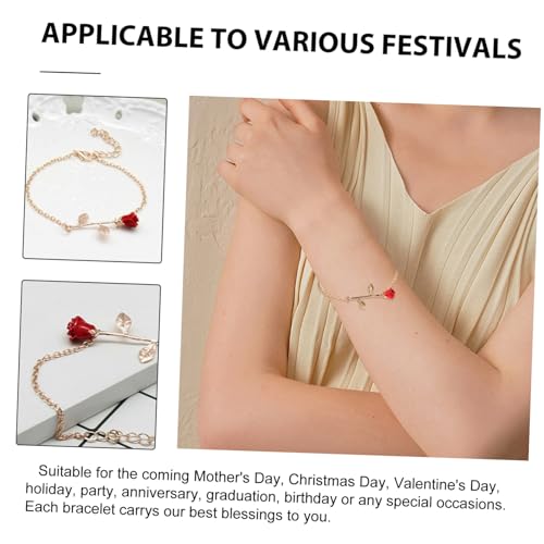 LIOOBO 2 Stück Elegantes Verstellbares Damenarmband mit Roter Rosenblüte Modischer Schmuck in Gold für Frauen zu Muttertag Geburtstag Party und Besonderen Anlässen von LIOOBO