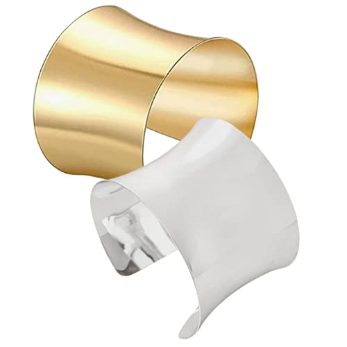LIOOBO 2 Stück Metall Armbänder für Damen Cuff Armbänder Gold und Silber Verstellbar für Formelle Anlässe und Alltag Leicht und Angenehm zu Tragen von LIOOBO