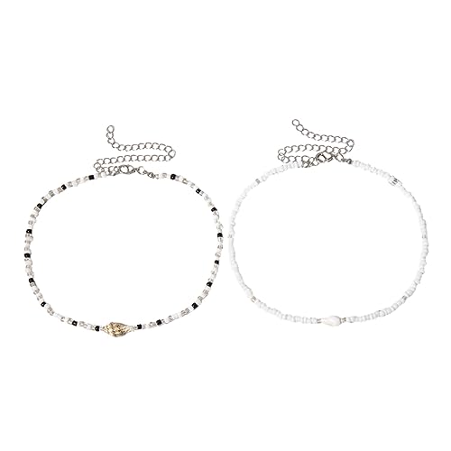LIOOBO 2 Stück Muschelkette mit Bunten Perlen Verstellbare Strand Choker Halskette für Damen und Jugendliche für Sommer Strandurlaube und Partys von LIOOBO
