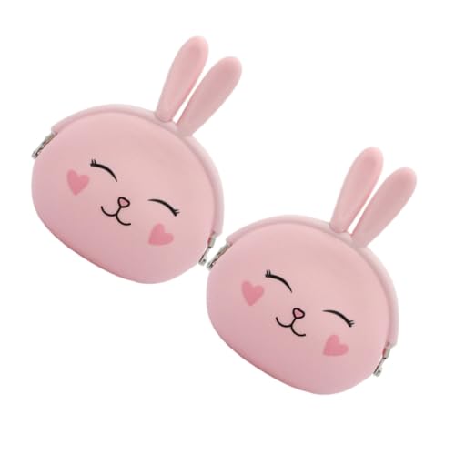 LIOOBO 2 Stück Süße Kleine Silikon münzbörse mit Hasen Design Leichtes Portemonnaie für Mädchen Schlanker Geldbeutel mit Praktischem Bügelverschluss für Schlüssel und Kleingeld von LIOOBO